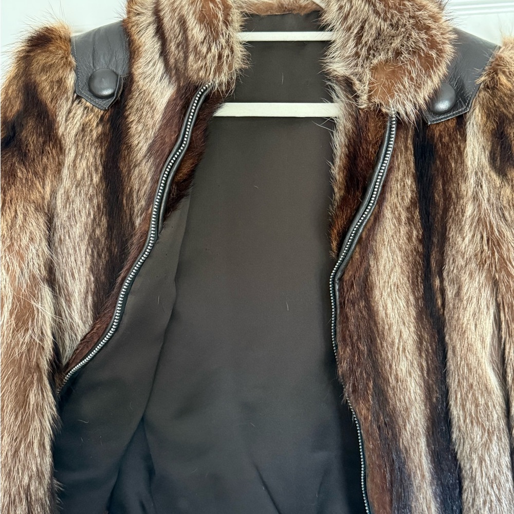 Real Raccoon Fur Brown and Black Jacket - Picture 3 of 3